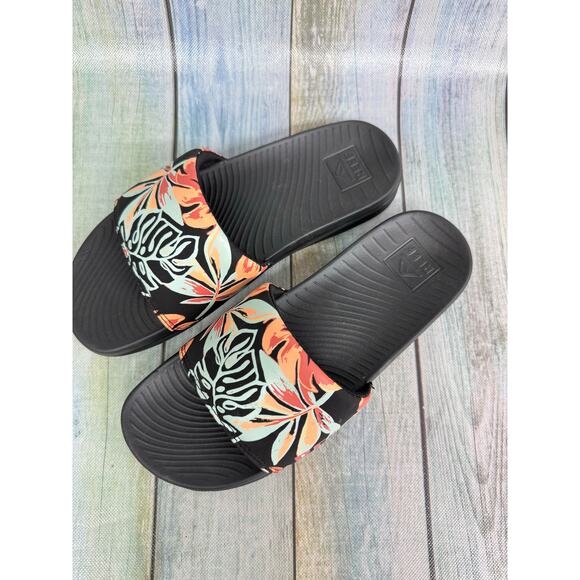 Reef Slides Women's Size 8 Tropical Floral Slip On Sandals Travel Vacation Shoes - Picture 2 of 7